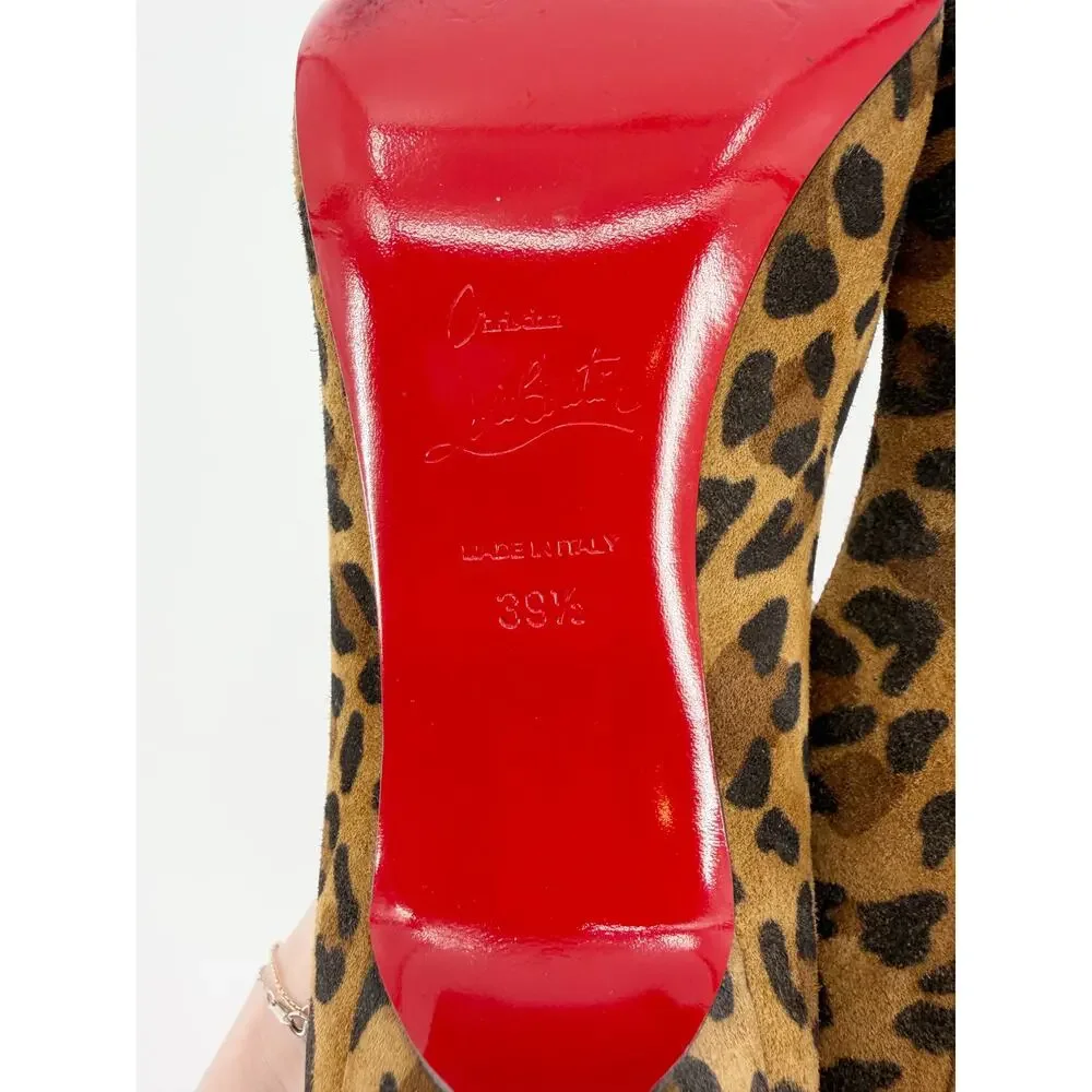 Christian Louboutin Clare 80 Leopard Suede Pointed Toe Pumps Red Sole 39.5 US 9